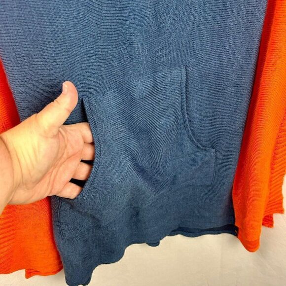 NEW Fanfare Gameday Knit Poncho Hoodie Sweater Wrap One Size Orange Navy Blue - Picture 6 of 9